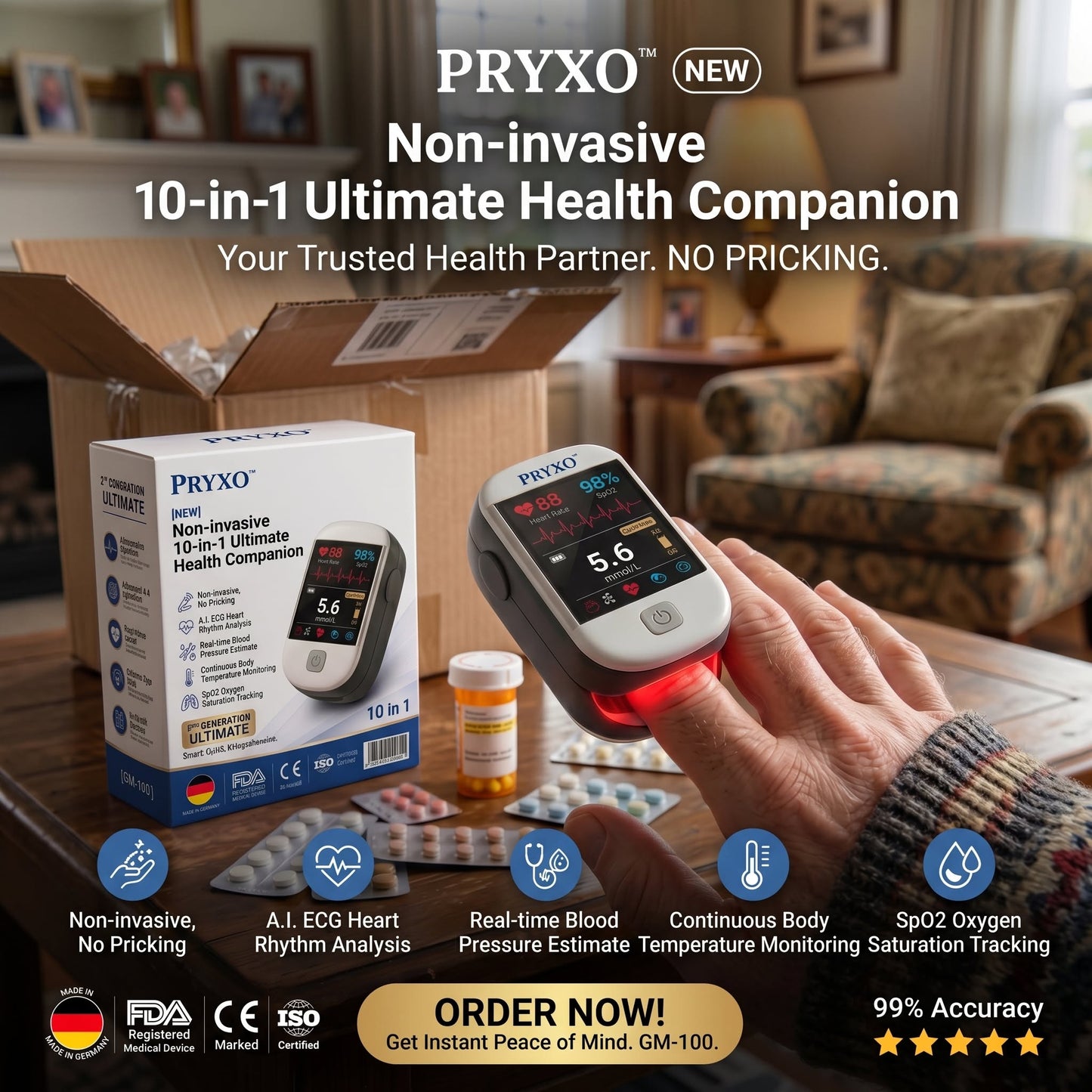 ⏳ Final 1 Hour – Limited Stock Left 🏆 Pryxo™ Gen 2 10-in-1 Smart Blood Health Monitor | 10 Health Reports | No Finger Pricks Ever Again